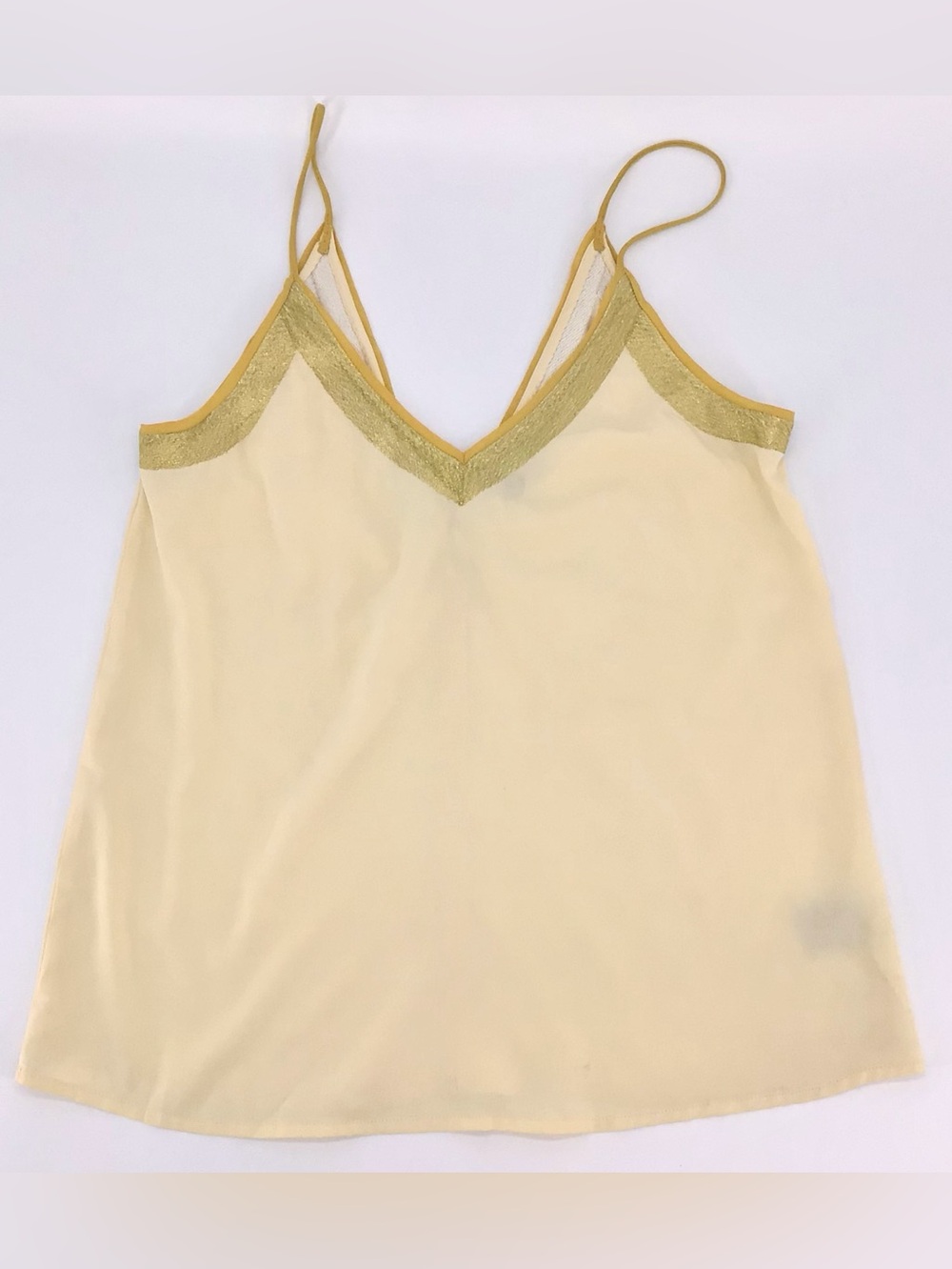 ECOTE Camisole Top Polyester Chiffon Yellow Gold Glitter V-Neck Size Small